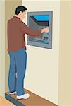 Young man using an ATM machine