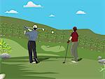 Rear view of golf players playing golf