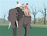 Couple riding on elephant