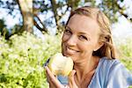 Woman eating apple