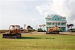 Construction Equipment in Front of Mansion, Galveston, Texas, USA