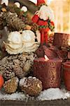 Christmas decorations on wooden table (detail)