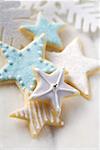 Star biscuits with blue and white icing