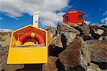Bunmahon Beach, County Waterford, Ireland; Lifeguard hut on beach