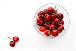 High angle view of cherries in a bowl