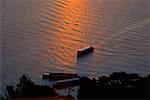 High Angle View of Flusskreuzfahrtschiffe in einem See, Insel Janitzio, Patzcuaro See, Morelia, Michoacan Bundesstaat México