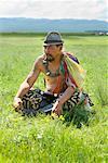 Wrestler Sitting in Field, Inner Mongolia, China