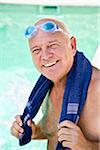 Portrait of Man With Towel Around His Shoulders, Wearing Goggles