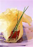 Filo pastry papillote filled with tomato and feta