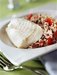 cod steak with wild rice and tomato