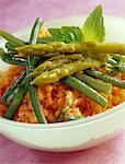 lentilles corail, asperges et haricots verts