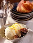 Vanilla ice cream with caramelized figs and orange zests