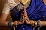 Torso of Indian woman wearing sari and jewelry