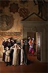 Trompeter und mittelalterlichen Familie, Mugello, Toskana, Italien