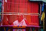 Woman Weaving Carpet with Loom, Morocco