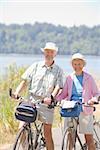 Couple with their bicycles, Washington State, USA