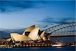 Sydney opera house and harbour bridge at night