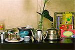 Countertop set with tea service and various dishes