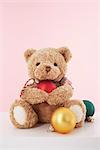 Portrait of Teddy Bear with Christmas Ornaments
