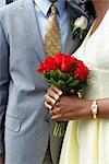 Close-up of Bride Holding Bouquet of Roses, Niagara Falls, Ontario, Canada