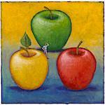 Illustration de l'homme en choisissant parmi trois pommes