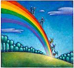 Illustration of People Climbing a Rainbow