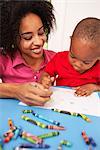 Toddler Coloring with Mother