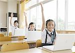 Elementary school students taking computer class