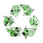 Recycling symbol made of broken glass.
