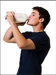 young man drinking milk.