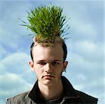 man with a grass mohawk