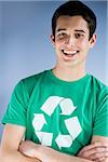 young man in a recycling t-shirt