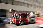 Fire Truck Rushing in City Street, Toronto, Ontario, Canada