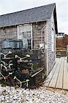 Hummer-Traps außerhalb der Hütte, Menemsha, Martha's Vineyard, Massachusetts, USA
