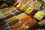 Noix et fruits séchés Stand, Barcelone, Catalogne, Espagne