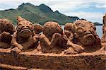 Sculptures Tiki Park, Taiohae, sur Nuku Hiva, dans le Pacifique îles Marquises, Polynésie française,