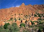 Village of Oumesnate and behind, the Djebel El Kest Ameln Valley (Almond), Tafraoute, Anti Atlas Region, Morocco, North Africa, Africa