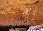 Autochtones peint des chiffres des périodes variées, surpeints, près de King Edward River, Kulumburu Road, Kimberley, Australie-occidentale, Australie