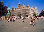 Restored Guildhouses, and the Brabo Fountain, Grote Markt, Antwerp, Belgium