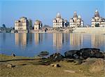 Royal chattris (tombs) and the River Betwa in the early morning Orcha, Madhya Pradesh state, India, Asia