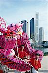 Danseurs dragon chinois, journée nationale de Singapour, Singapour, Asie du sud-est, Asie