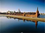 View of Kremlin churches and towers from Moscow River Bridge, Moscow, Russia, Europe