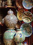 Pottery for sale in the souk in the medina, Marrakech (Marrakesh), Morocco, North Africa, Africa