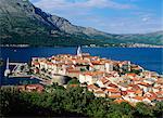 Aerial view of Korcula Old Town, Korcula, Dalmatia, Dalmatian Coast, Croatia, Europe