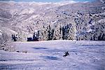 Pisten über Meribel, Trois Vallees, Haute-Savoie, französische Alpen, Frankreich, Europa