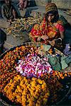 Blume-Verkäufer, Varanasi (Benares), Bundesstaat Uttar Pradesh, Indien, Asien