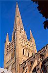 Norwich cathedral, tower dating from 11th century, with 15th century spire, Norwich, Norfolk, England, United Kingdom, Europe