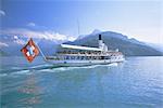 Tourist boat crossing the lake, Lake Geneva (Lac Leman), Switzerland, Europe