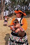 Portrait of a local Peruvian young woman in traditional dress, Cuzco (Cusco), Peru, South America