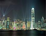 Hong Kong city skyline looking across Victoria harbour to Hong Kong Island at night, Hong Kong, China, Asia